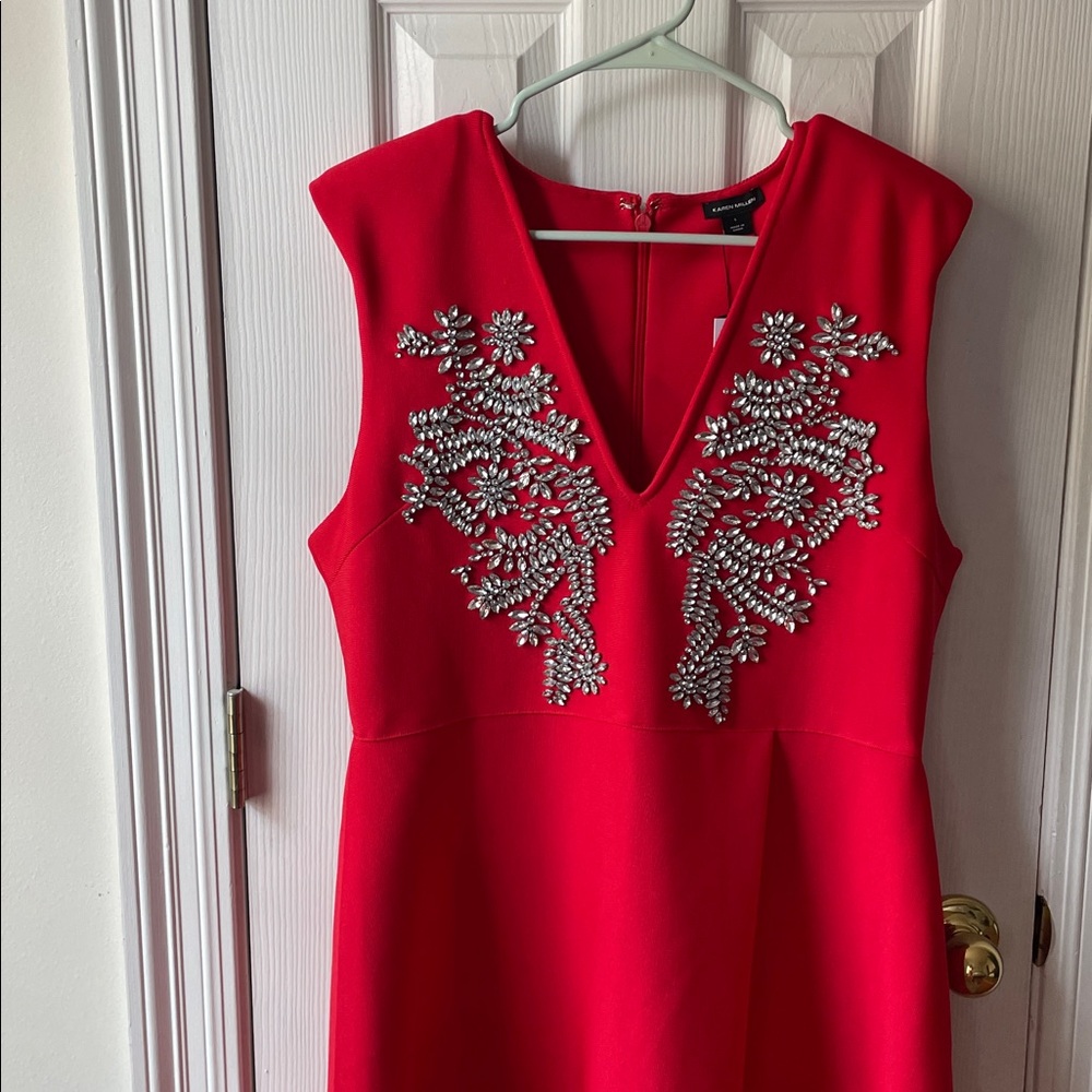 KAREN MILLEN Embellished Bandage Figure Form Knit Sleeveless Midaxi Dress Red L - Picture 11 of 17